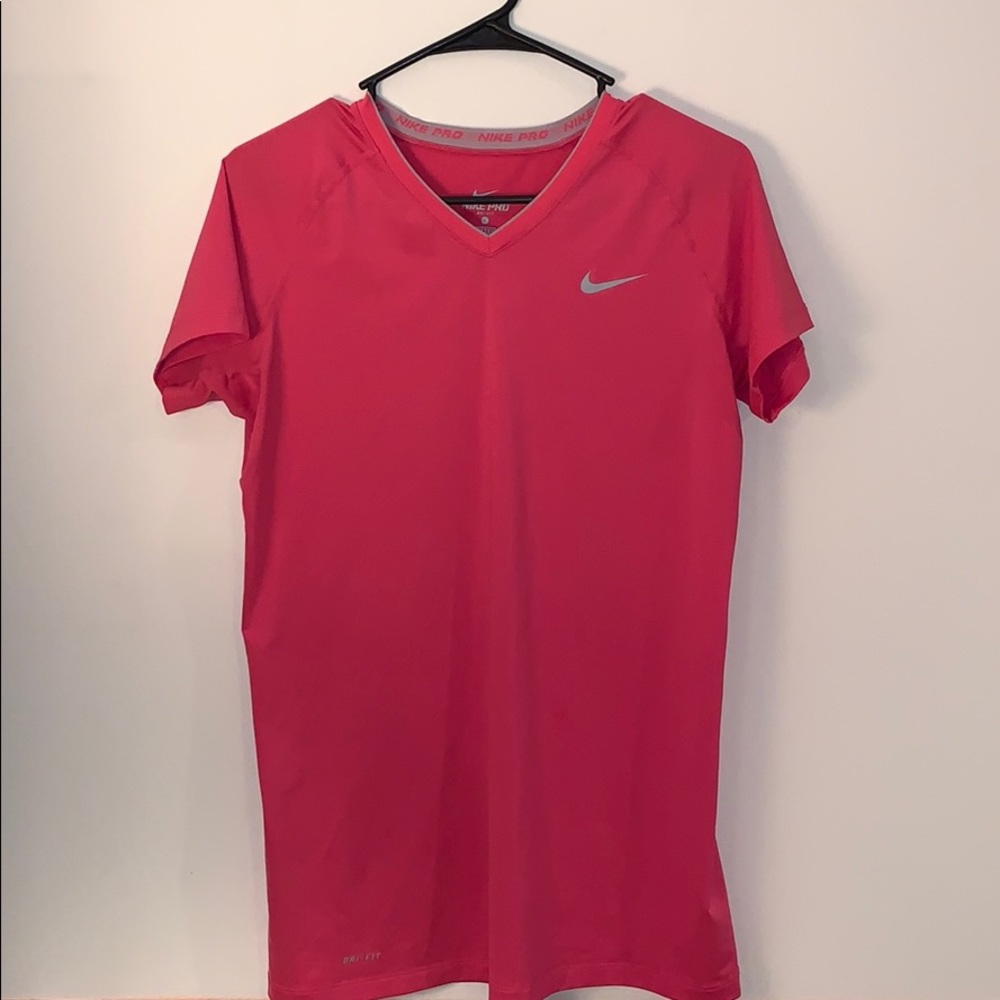 Nike pro dri-fit pink fitted shirt size large